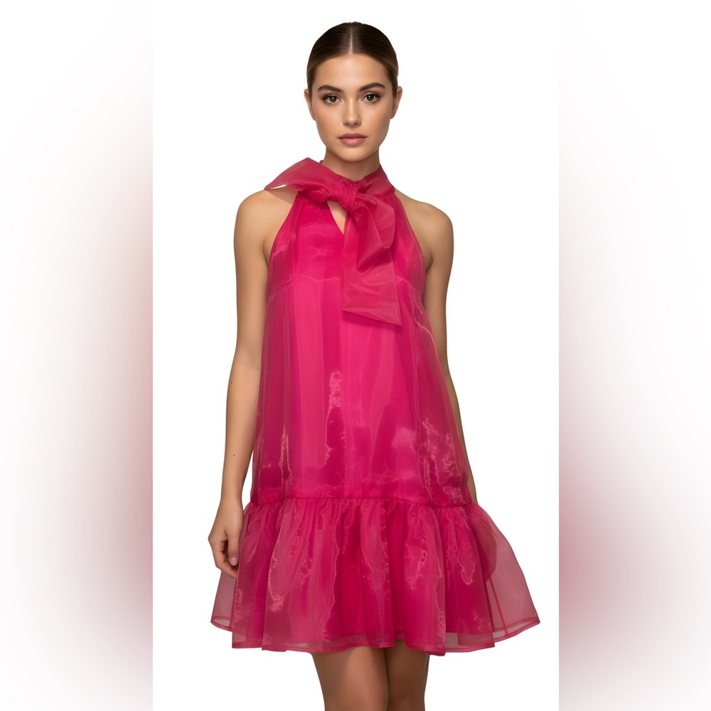 NWT TCEC Avara Keila Fushia Halter Mini Dress with Bow Size M. Gorgeous